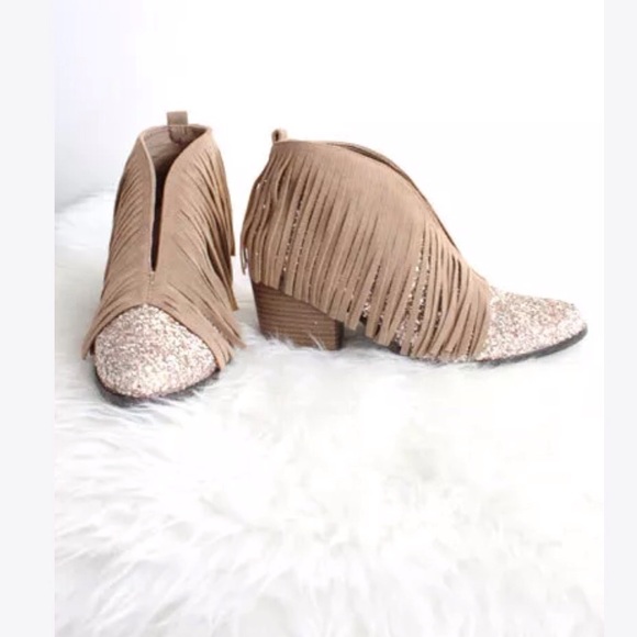 glitter fringe booties